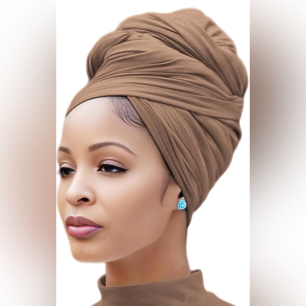 Tan Print Turban Head Wraps